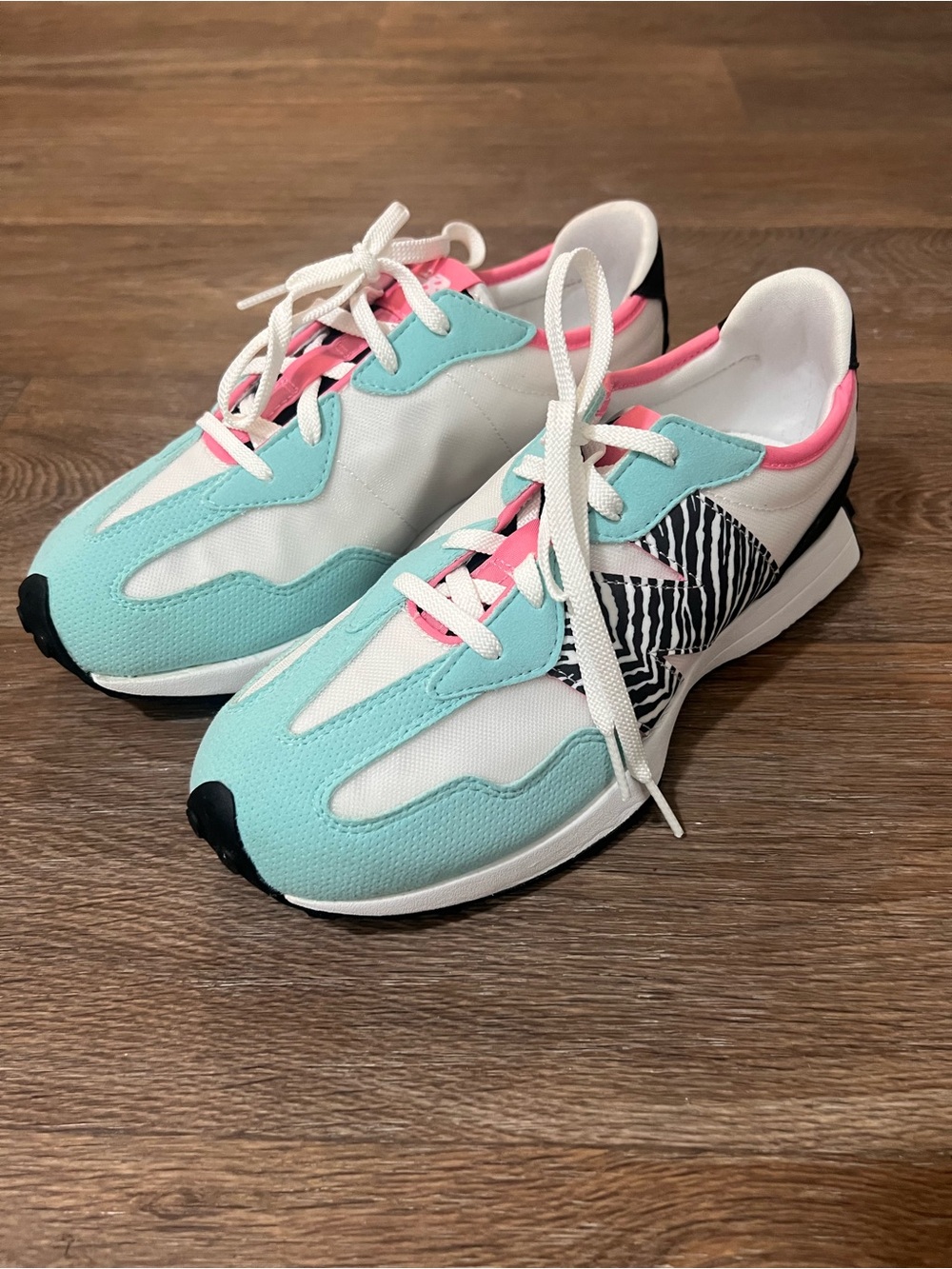 New Balance Mint, Pink & Black Zebra Accent Sneakers